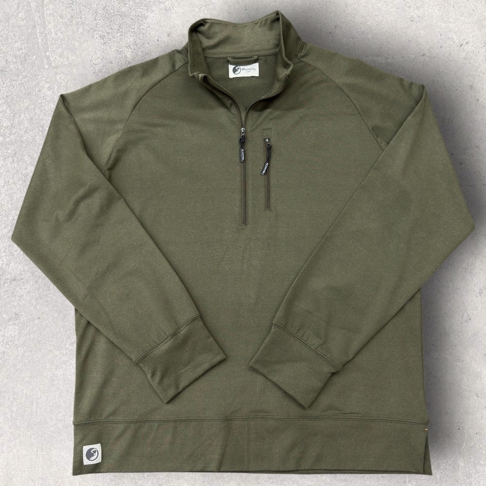 MuskOx Quarter Zip Men's XL Olive Green Pullover Sweatshirt‎ Pocket Thumbholes